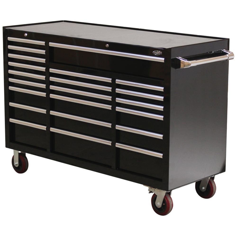 Maxim Pro Series 60” Workstation - 60” Roll cabinet +/- Stainless Steel Top Standard Top MAXIM 60” Black 22 Drawer Roll Cabinet Toolbox - Latch Lock on Drawers