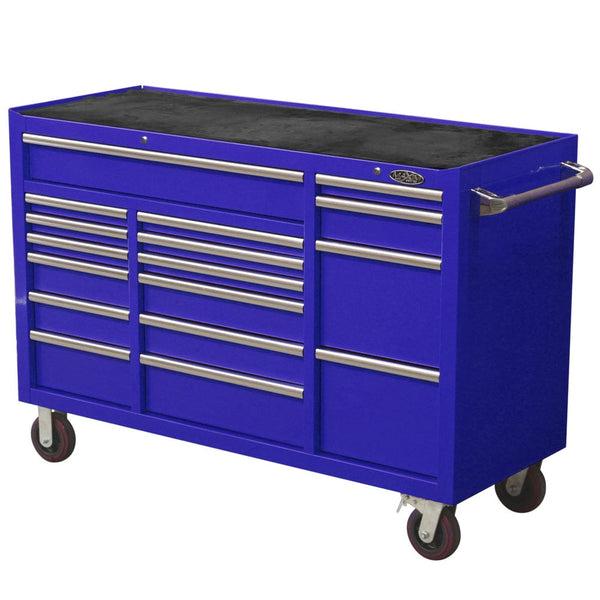 Maxim Pro Series 60” Workstation - 60” Roll cabinet +/- Stainless Steel Top Standard Top MAXIM 60” Blue 17 Drawers Roll Cabinet Toolbox - Latch Lock on Drawers