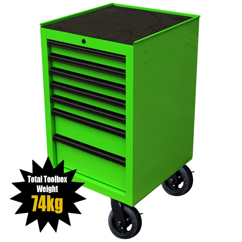 Maxim Pro Series 72” & 54” Side Cabinet MAXIM 72” & 54” Green Side Cabinet with 7 Drawers attaches to the Roll Cabinet - optional wheels can be fitted