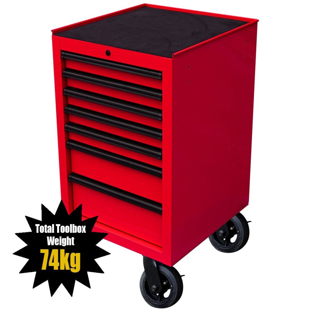 Maxim Pro Series 72” & 54” Side Cabinet MAXIM 72” & 54” Red Side Cabinet with 7 Drawers attaches to the Roll Cabinet - optional wheels can be fitted