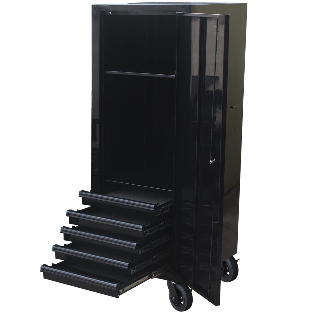 Maxim Pro Series 72” & 54” Side locker MAXIM 72” & 54” Black Locker with 5 Drawers attaches to the Roll Cabinet