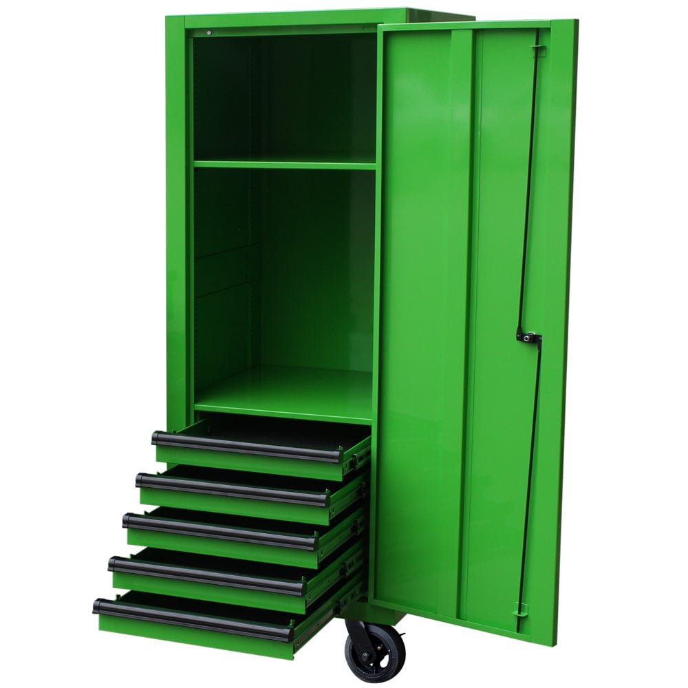 Maxim Pro Series 72” & 54” Side locker MAXIM 72” & 54” Green Locker with 5 Drawers attaches to the Roll Cabinet