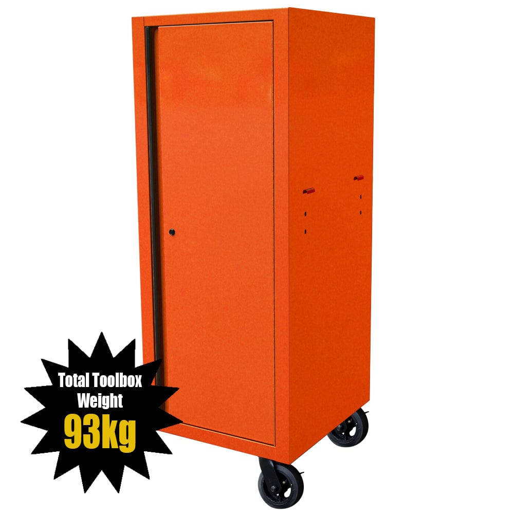 Maxim Pro Series 72” & 54” Side locker MAXIM 72” & 54” Orange Locker with 5 Drawers attaches to the Roll Cabinet