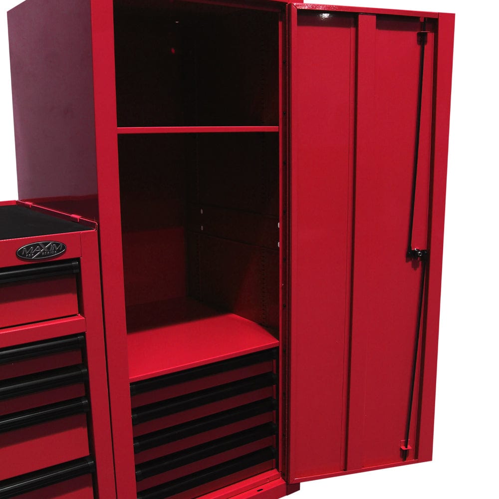 Maxim Pro Series 72” & 54” Side locker MAXIM 72” & 54” Red Locker with 5 Drawers attaches to the Roll Cabinet