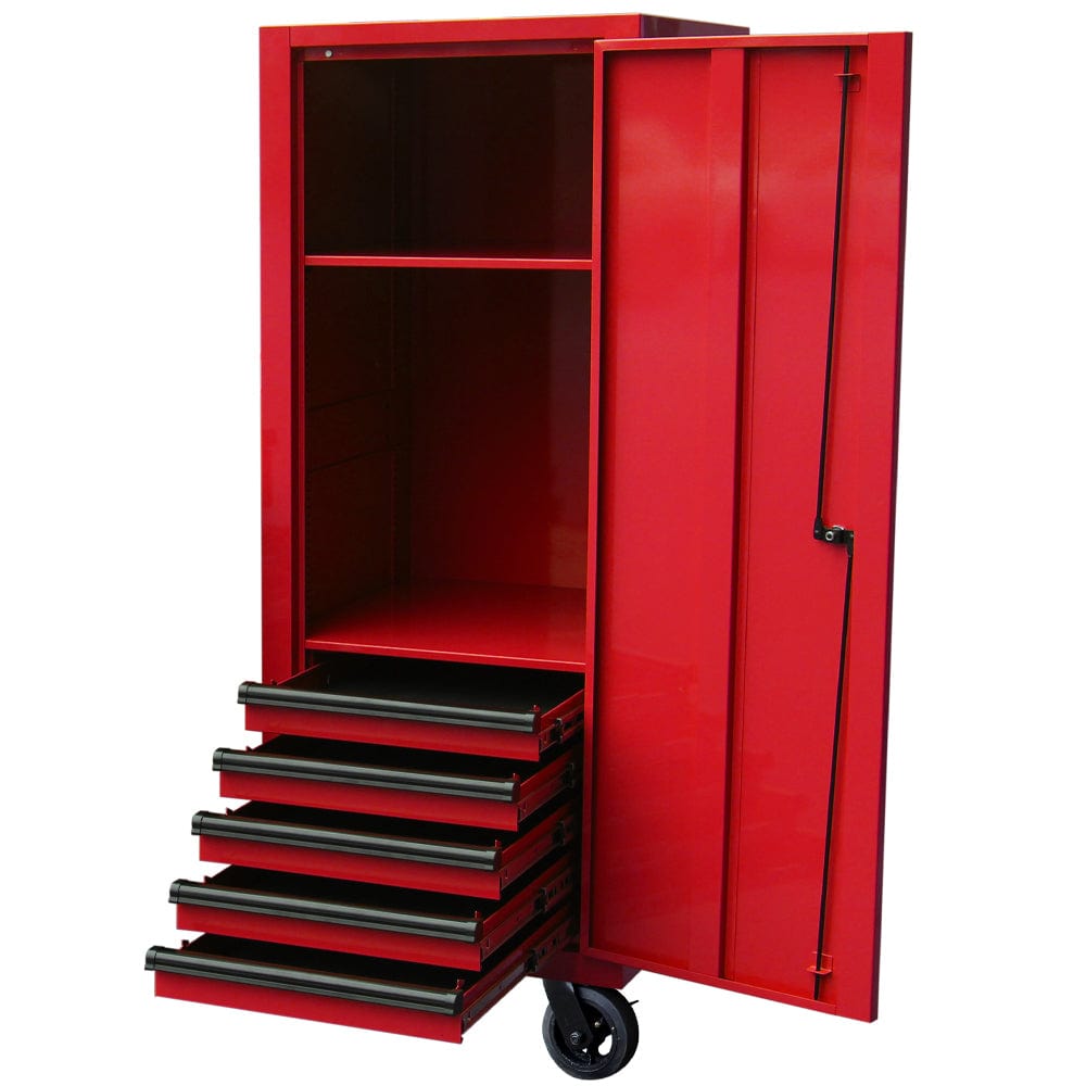 Maxim Pro Series 72” & 54” Side locker MAXIM 72” & 54” Red Locker with 5 Drawers attaches to the Roll Cabinet