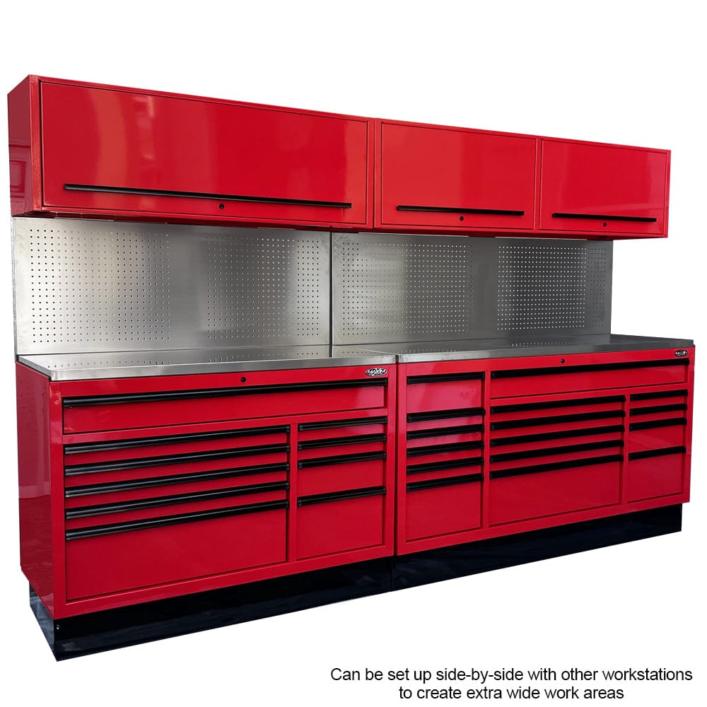 Maxim Pro Series 72” Combo - 72” Roll cabinet, 72” Top chest, 72” Splashback MAXIM 72” Red 16 Drawers Splashback, 2 x Cabinets Workstation