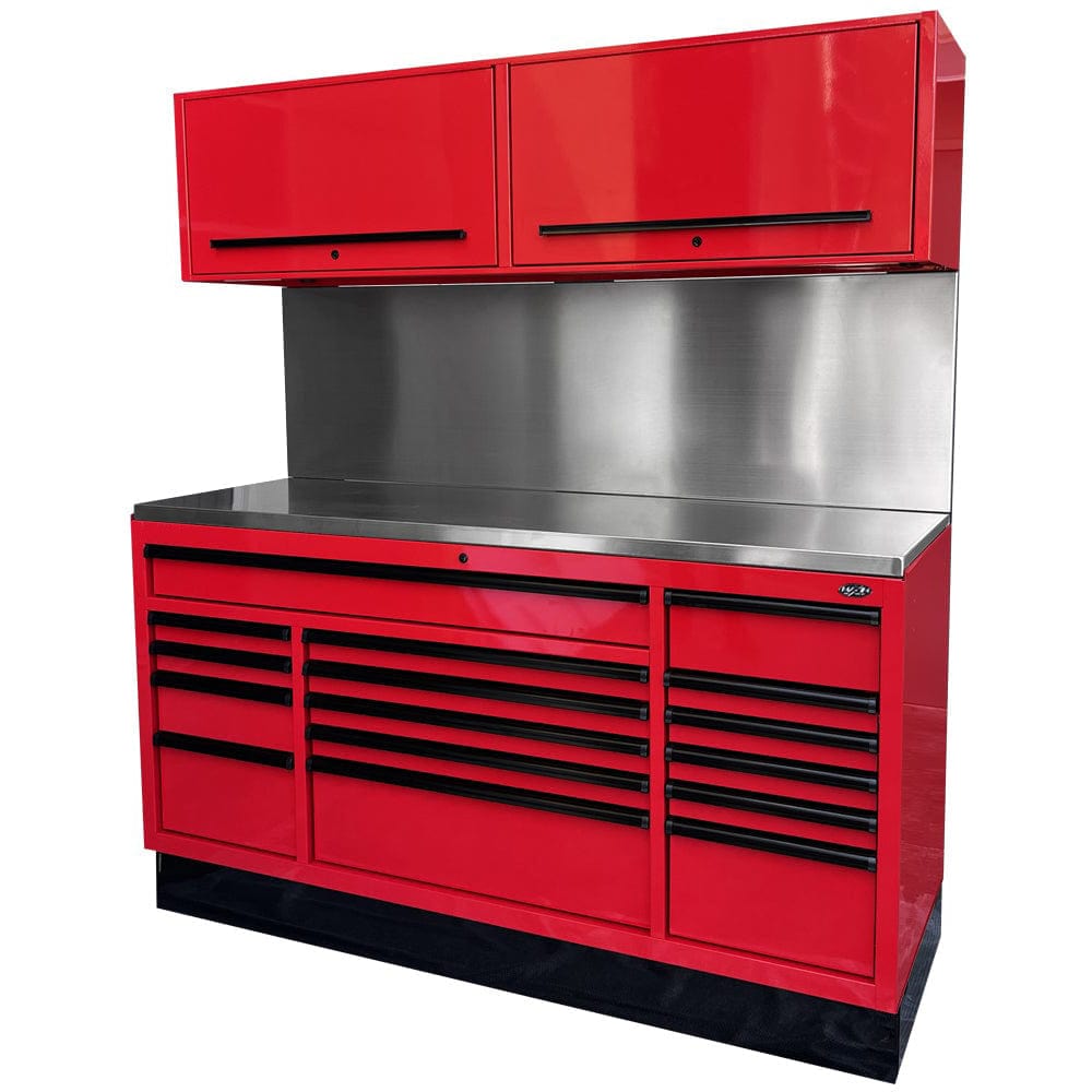 Maxim Pro Series 72” Combo - 72” Roll cabinet, 72” Top chest, 72” Splashback Solid Board MAXIM 72” Red 16 Drawers Splashback, 2 x Cabinets Workstation