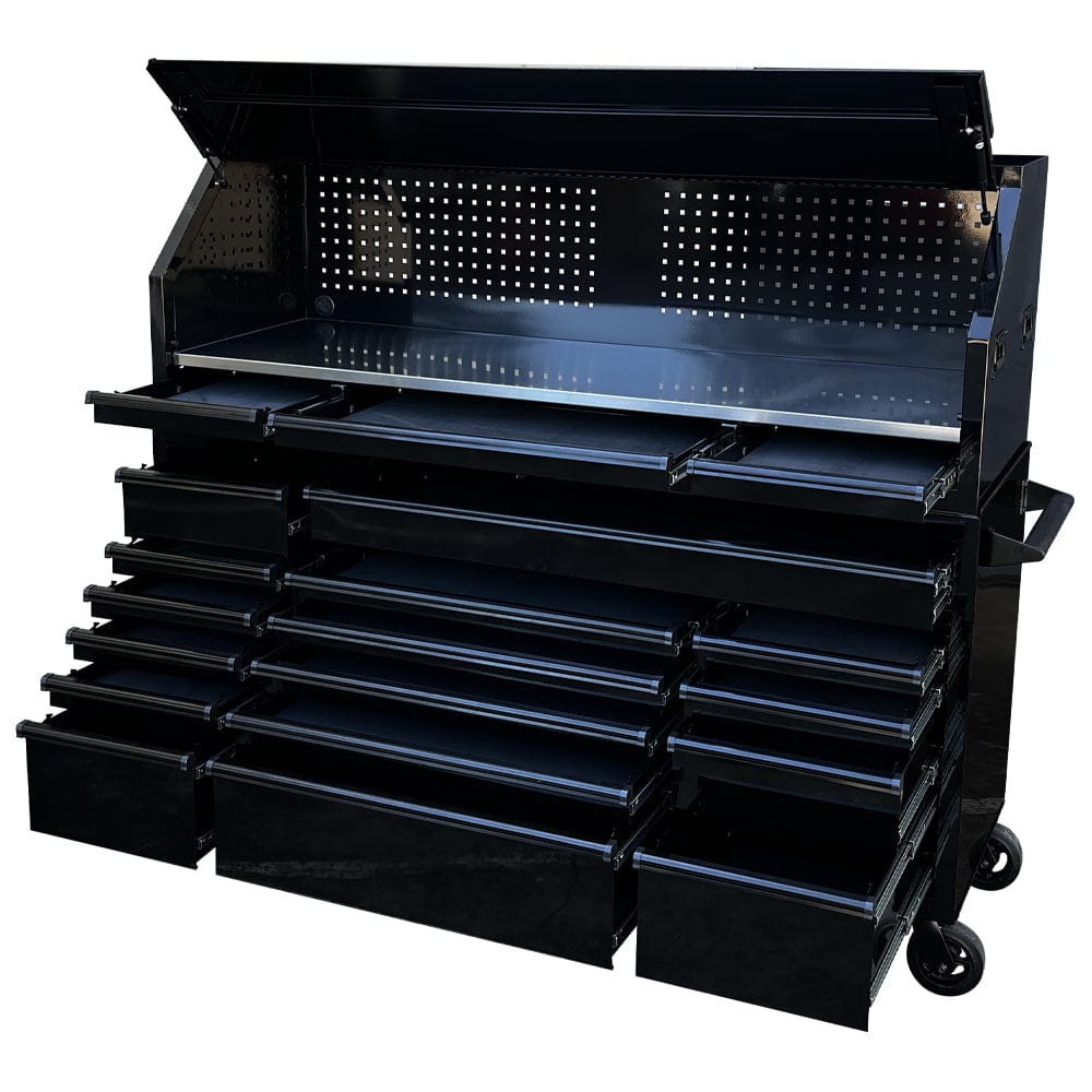 Maxim Pro Series 72” Combo - 72” Roll cabinet, 72” Top chest MAXIM 72" Black 19 Drawer Top Hutch & Roll Cabinet Combo Toolbox