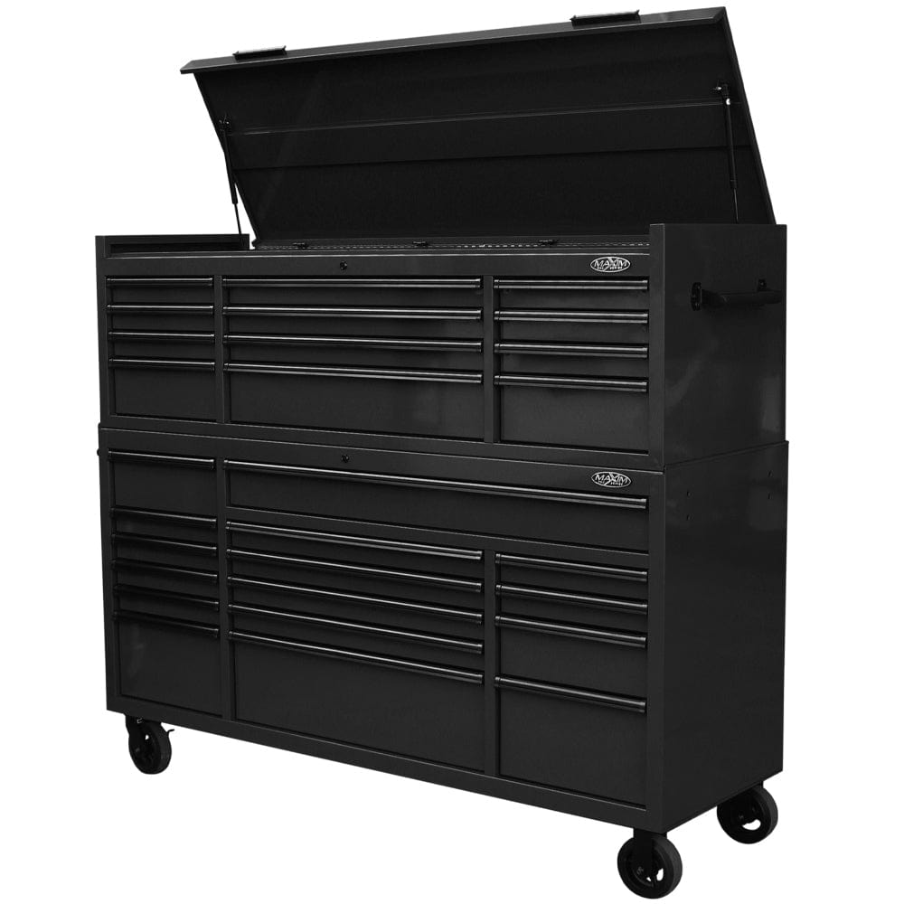 Maxim Pro Series 72” Combo - 72” Roll cabinet, 72” Top chest MAXIM 72” Black 28 Drawer Top Chest & Roll Cabinet Toolbox