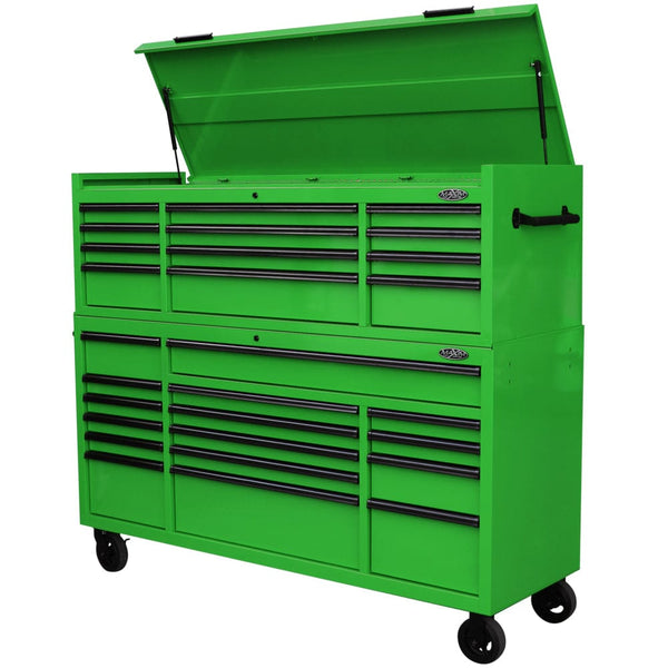 Maxim Pro Series 72” Combo - 72” Roll cabinet, 72” Top chest MAXIM 72” Green 28 Drawers Top Chest & Roll Cabinet Combo Toolbox