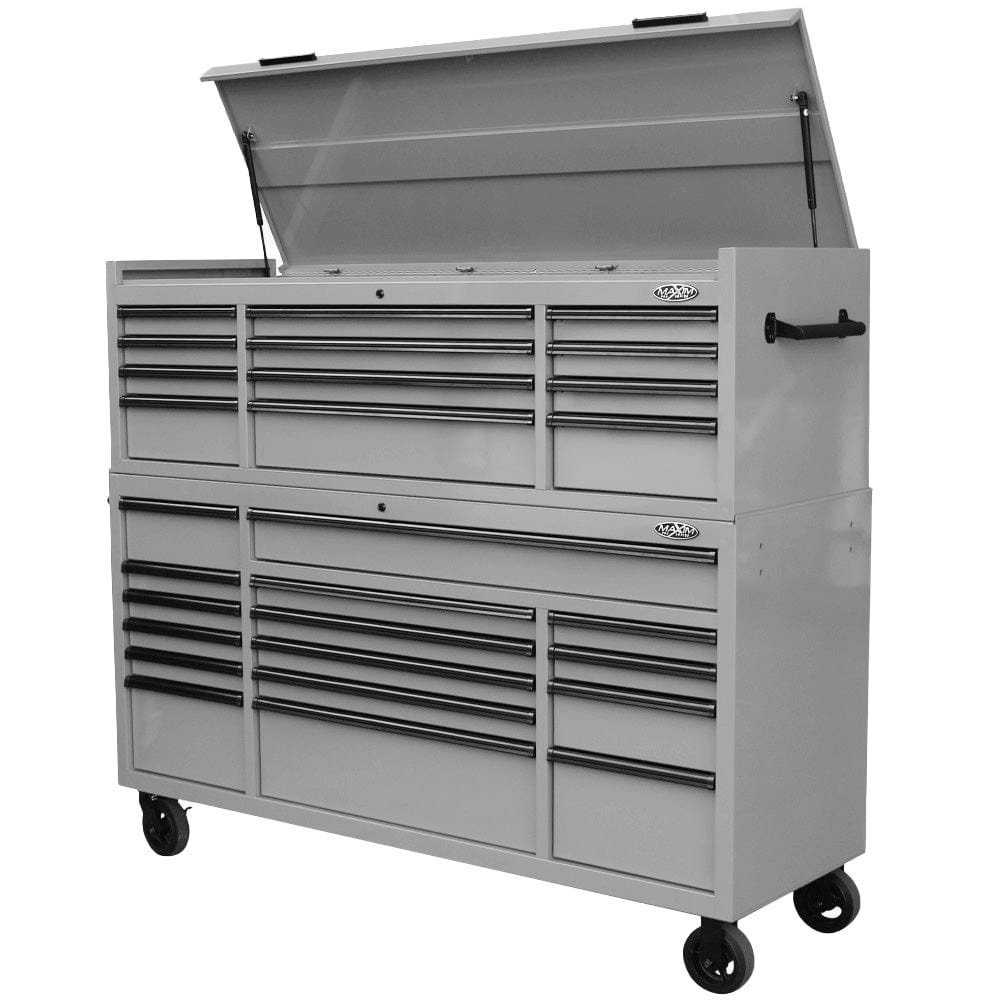 Maxim Pro Series 72” Combo - 72” Roll cabinet, 72” Top chest MAXIM 72” Nardo Grey 28 Drawer Top Chest & Roll Cabinet Toolbox