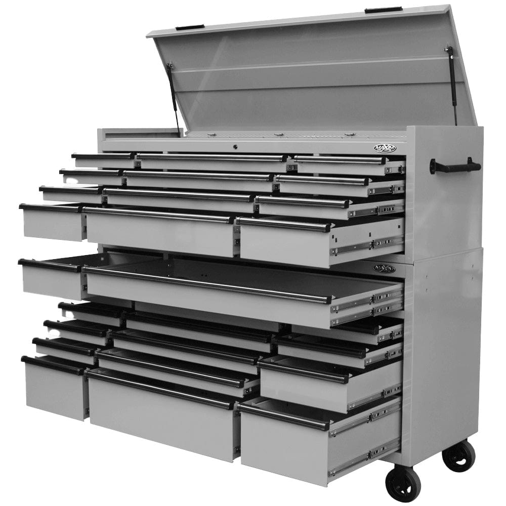 Maxim Pro Series 72” Combo - 72” Roll cabinet, 72” Top chest MAXIM 72” Nardo Grey 28 Drawer Top Chest & Roll Cabinet Toolbox