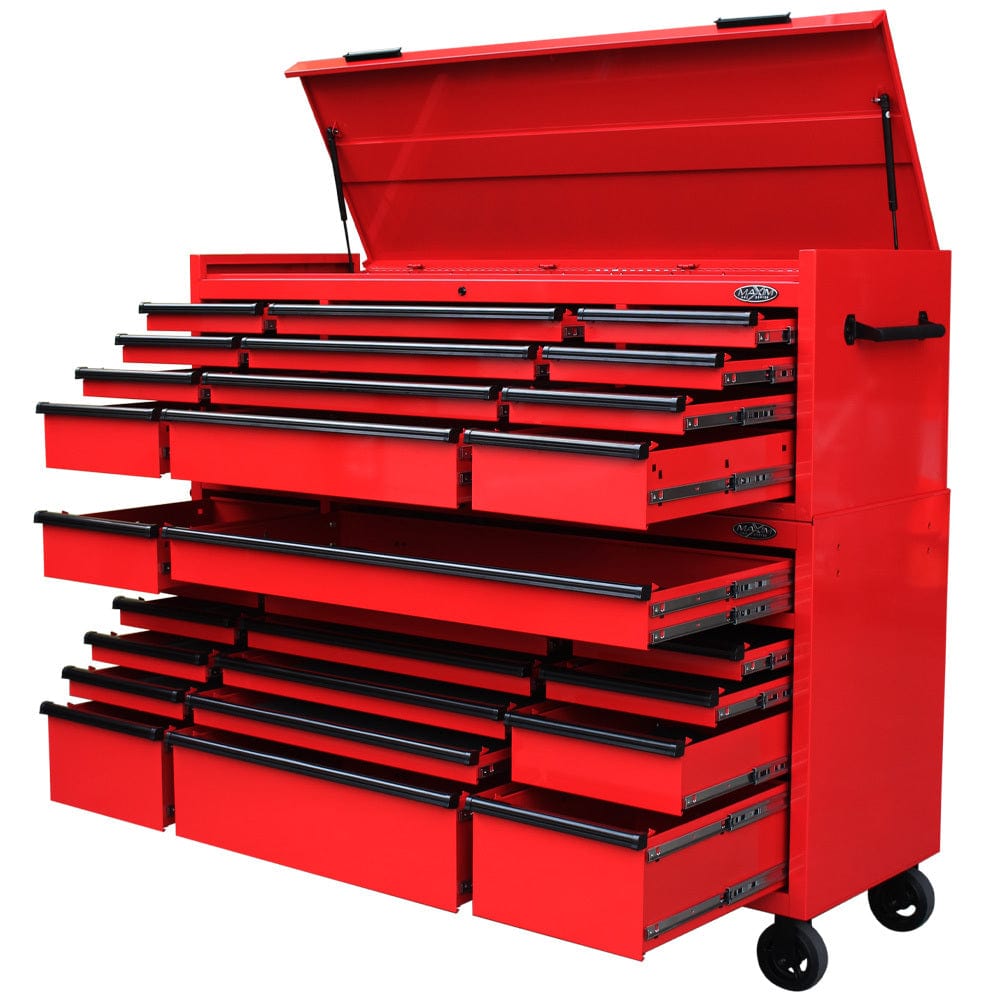 Maxim Pro Series 72” Combo - 72” Roll cabinet, 72” Top chest MAXIM 72” Red 28 Drawers Top Chest & Roll Cabinet Combo Toolbox