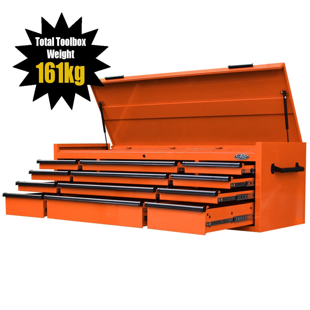 Maxim Pro Series 72” Top chest MAXIM 72” Orange 12 Drawers Top Chest Toolbox