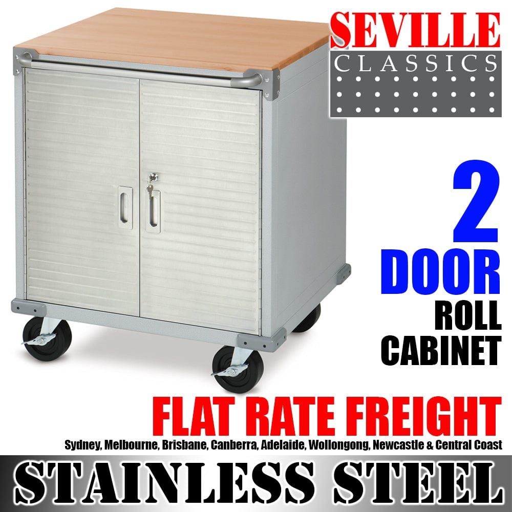 Seville Classics GS - 48” Roll cabinet SEVILLE CLASSICS 2 Door Timber Top Mobile Office Roll Cabinet