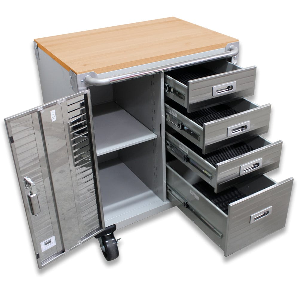 Seville Classics GS - 48” Roll cabinet SEVILLE CLASSICS 4 Drawer Combo Timber Top Roll Cabinet