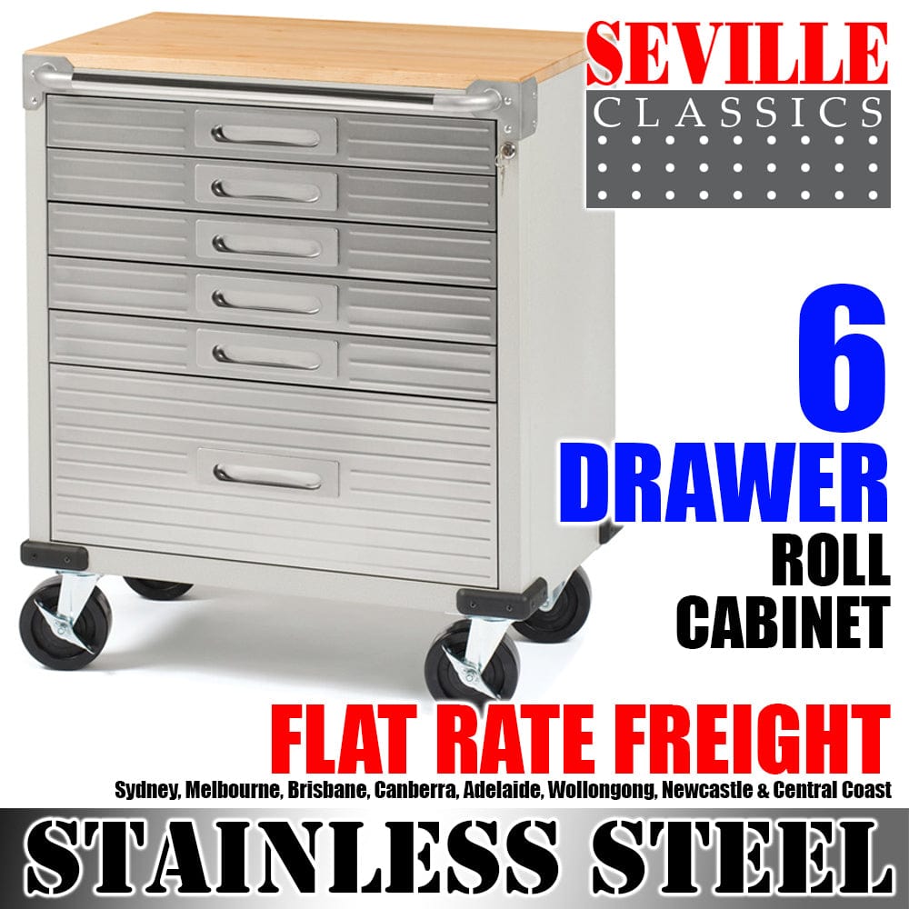 Seville Classics GS - 48” Roll cabinet SEVILLE CLASSICS Ultra HD 6 Drawer Timber Top Roll Cabinet