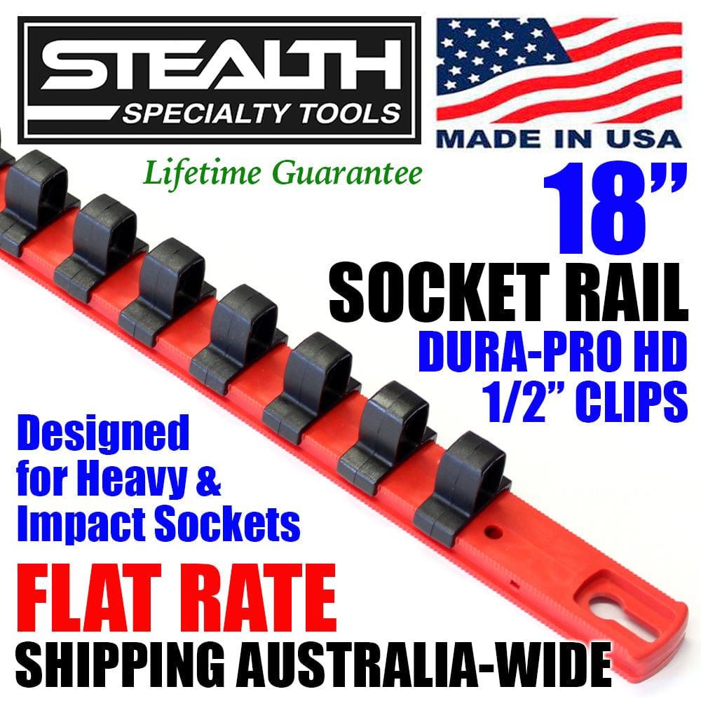 Stealth Speciality Tools Tool Organisers STEALTH 18" Impact Socket Rail with 1/2 inch Dura Pro Clips