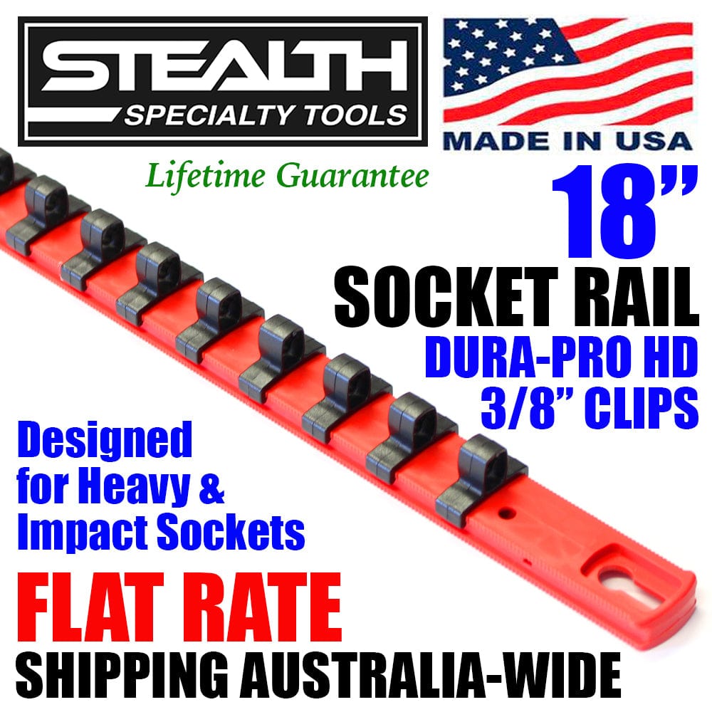 Stealth Speciality Tools Tool Organisers STEALTH 18" Impact Socket Rail with 3/8 inch Dura Pro Clips