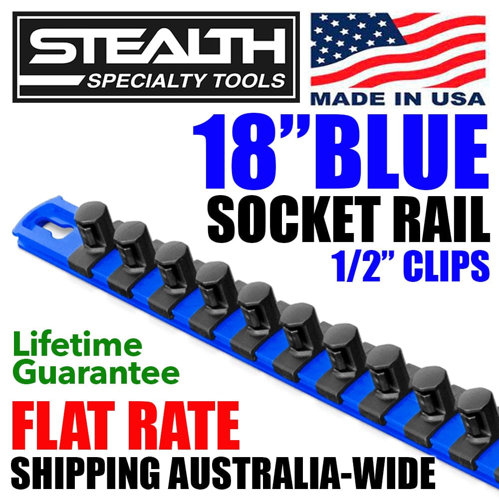 Stealth Speciality Tools Tool Organisers STEALTH 18" Socket Rail Blue with 1/2 inch Twist Lock Clips