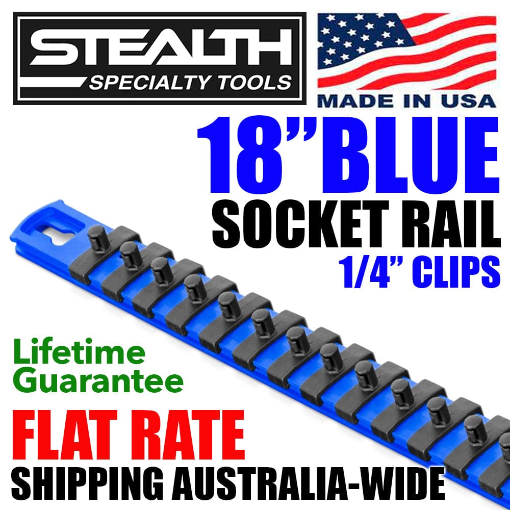 Stealth Speciality Tools Tool Organisers STEALTH 18" Socket Rail Blue with 1/4 inch Twist Lock Clips