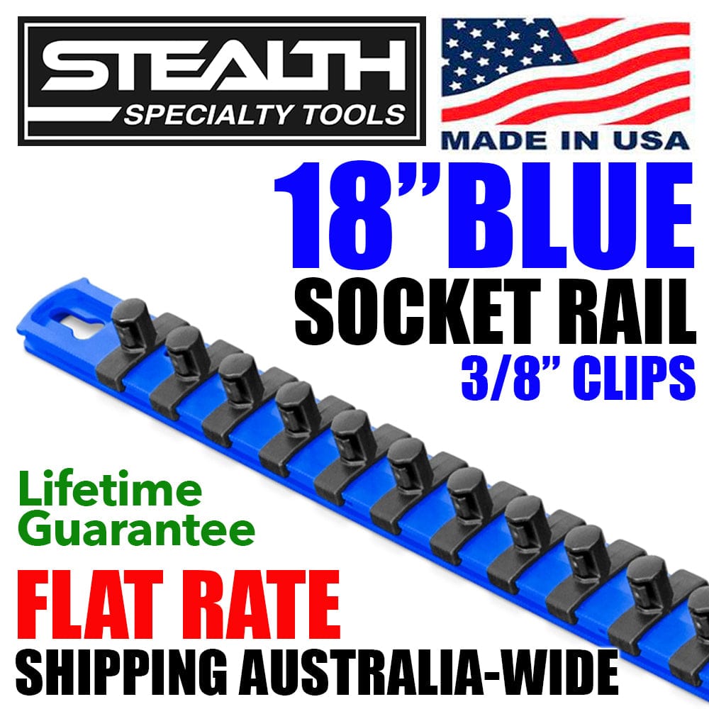 Stealth Speciality Tools Tool Organisers STEALTH 18" Socket Rail Blue with 3/8 inch Twist Lock Clips