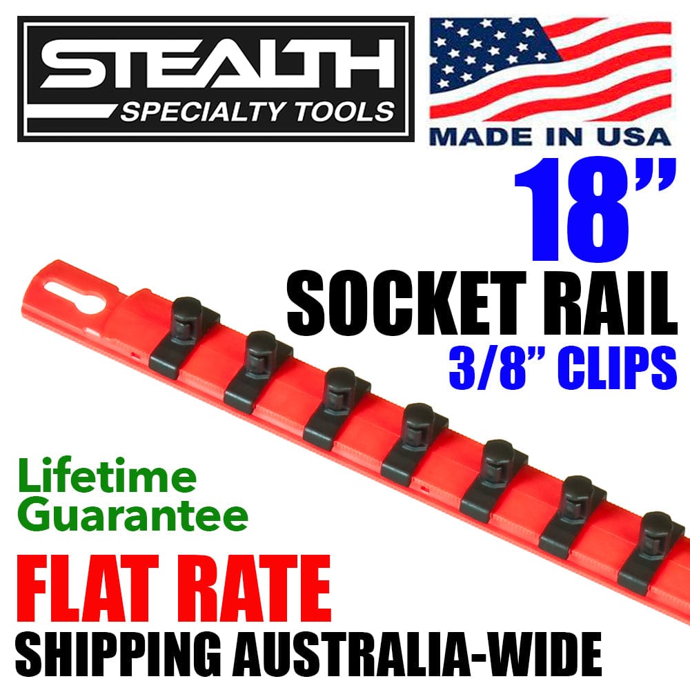 Stealth Speciality Tools Tool Organisers STEALTH 18" Socket Rail with 3/8 inch Twist Lock Clips