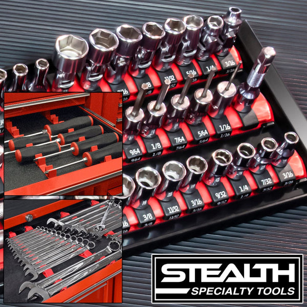 Stealth Speciality Tools Tool Organisers STEALTH 18" Socket Rails on Tray Low Profile Set Combo Pack