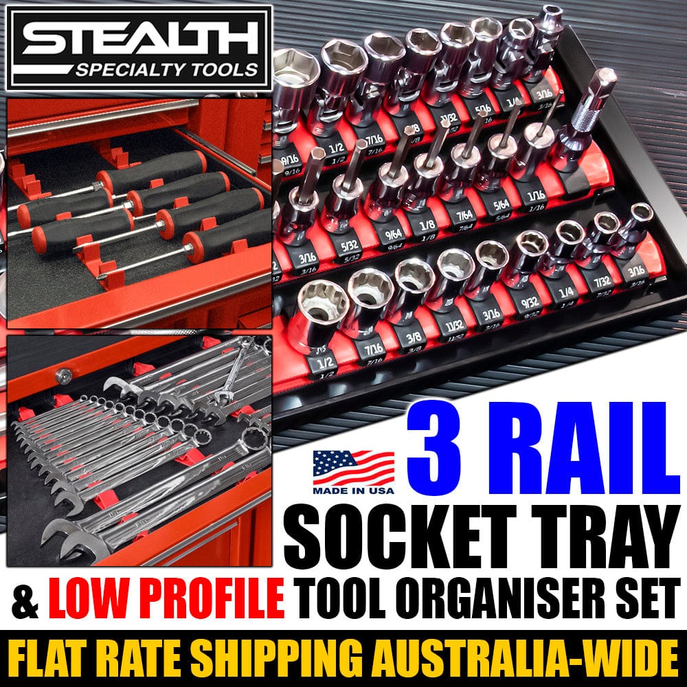 Stealth Speciality Tools Tool Organisers STEALTH 18" Socket Rails on Tray Low Profile Set Combo Pack