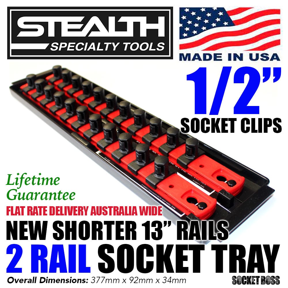 Stealth Speciality Tools Tool Organisers STEALTH 2 x 13" Rail 1/2" Twist Lock Socket Organiser with Tray