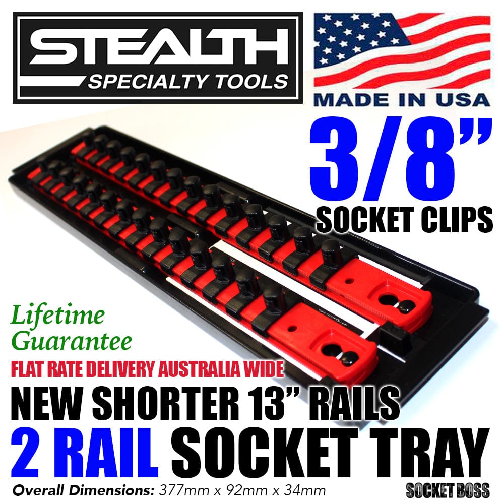 Stealth Speciality Tools Tool Organisers STEALTH 2 x 13" Rail 3/8" Twist Lock Socket Organiser with Tray