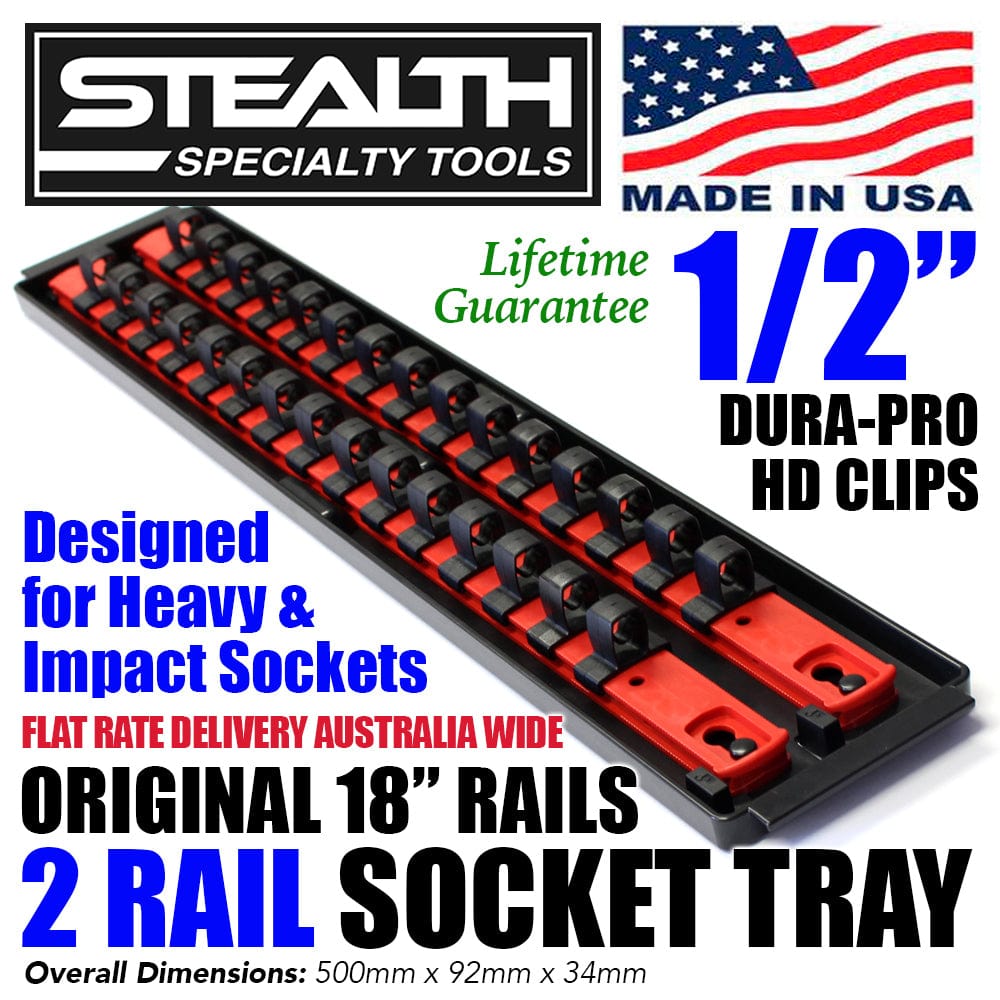 Stealth Speciality Tools Tool Organisers STEALTH 2 x 18" Rail 1/2" Impact Socket Organiser with Tray