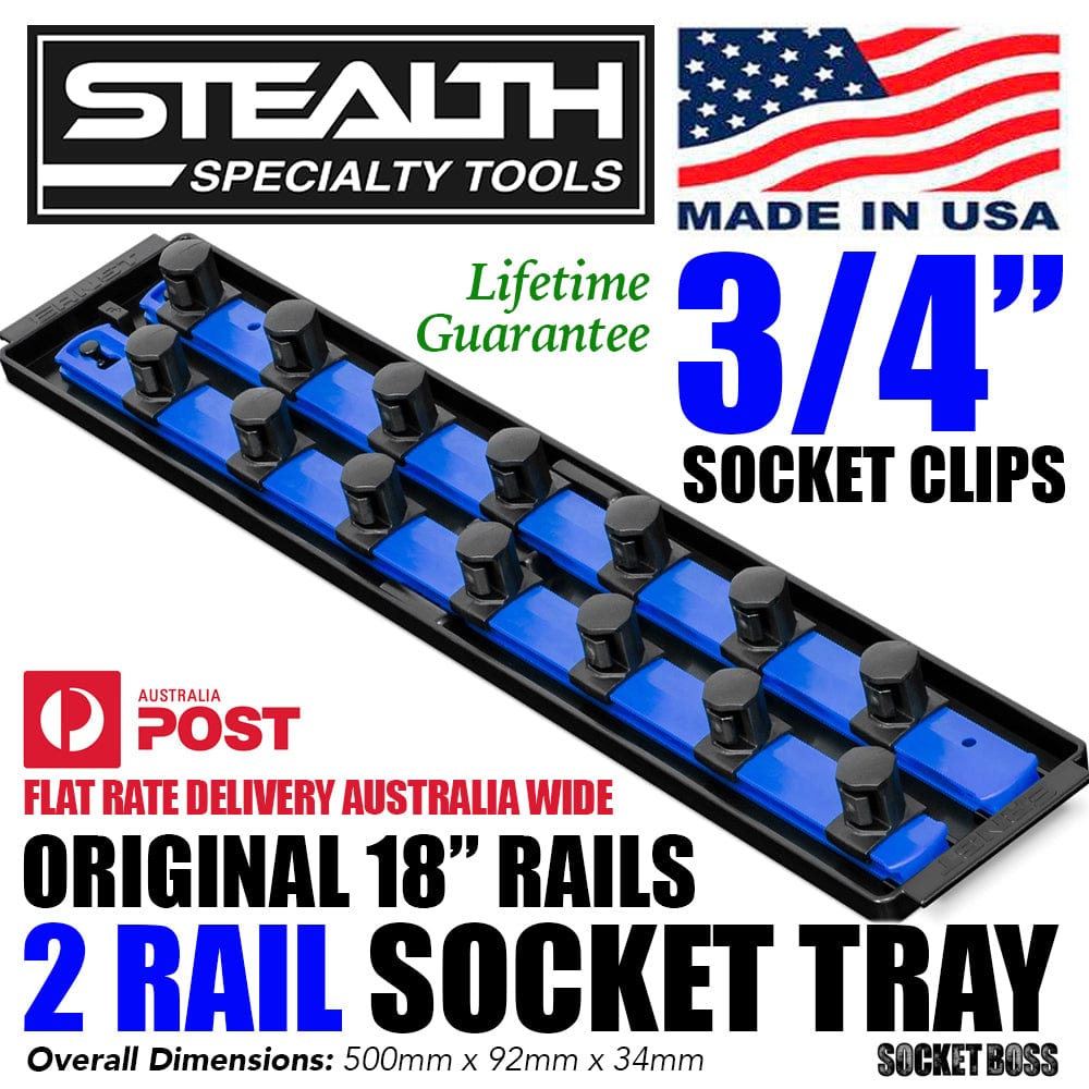 Stealth Speciality Tools Tool Organisers STEALTH 2 x 18" Rail 3/4" Ernst Socket Organiser with Tray Blue