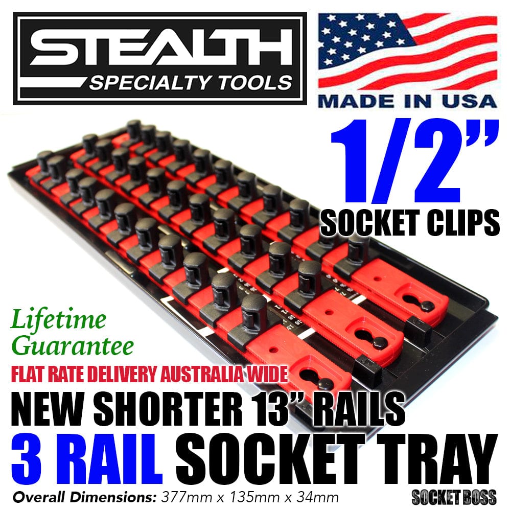 Stealth Speciality Tools Tool Organisers STEALTH 3 x 13" Rail 1/2" Twist Lock Socket Organiser with Tray