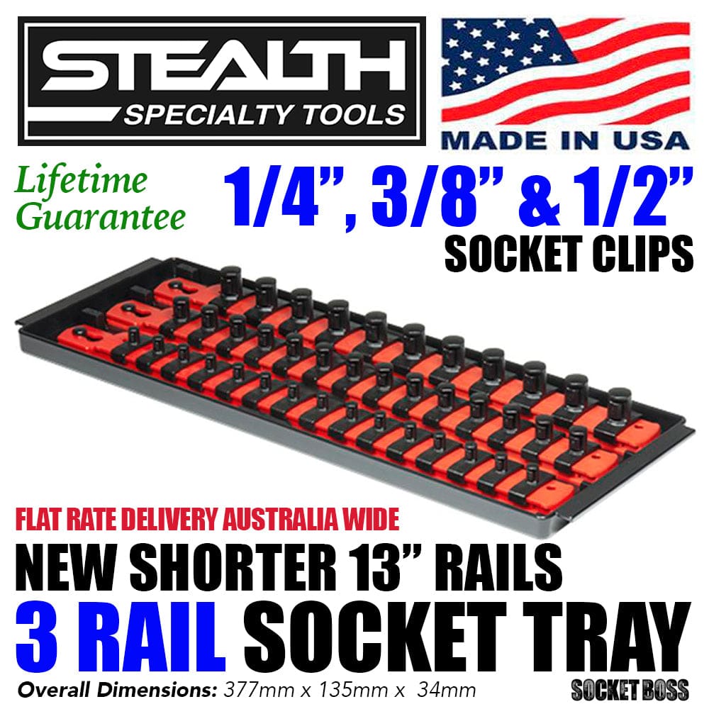 Stealth Speciality Tools Tool Organisers STEALTH 3 x 13" Rail 1/4", 3/8", 1/2" Twist Lock Socket Tray