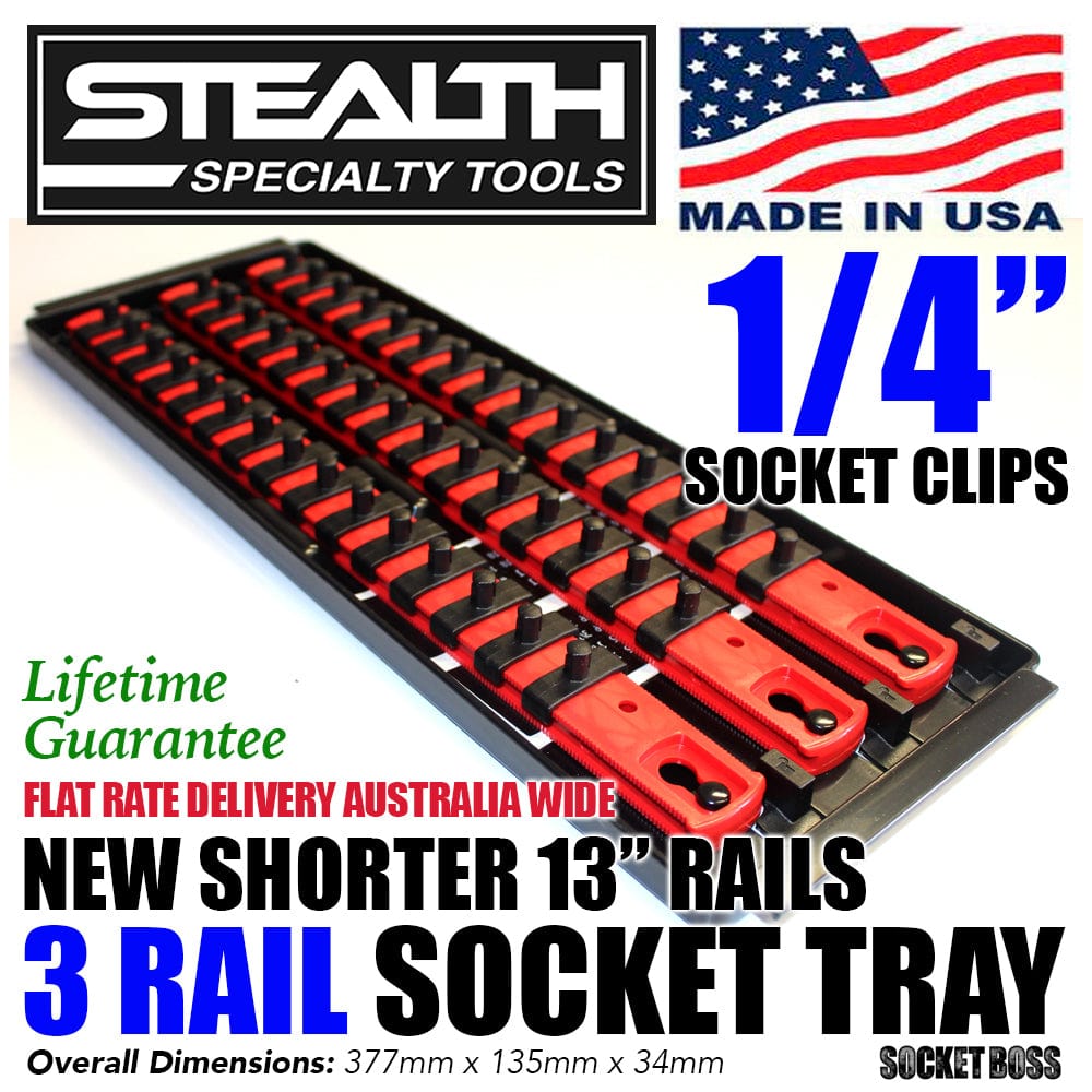 Stealth Speciality Tools Tool Organisers STEALTH 3 x 13" Rail 1/4" Twist Lock Socket Organiser with Tray