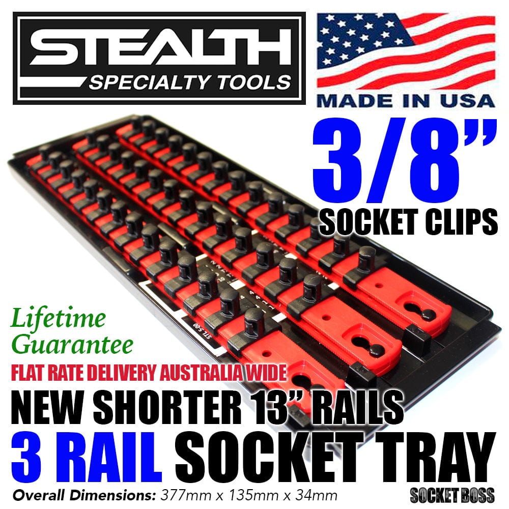 Stealth Speciality Tools Tool Organisers STEALTH 3 x 13" Rail 3/8" Twist Lock Socket Organiser with Tray