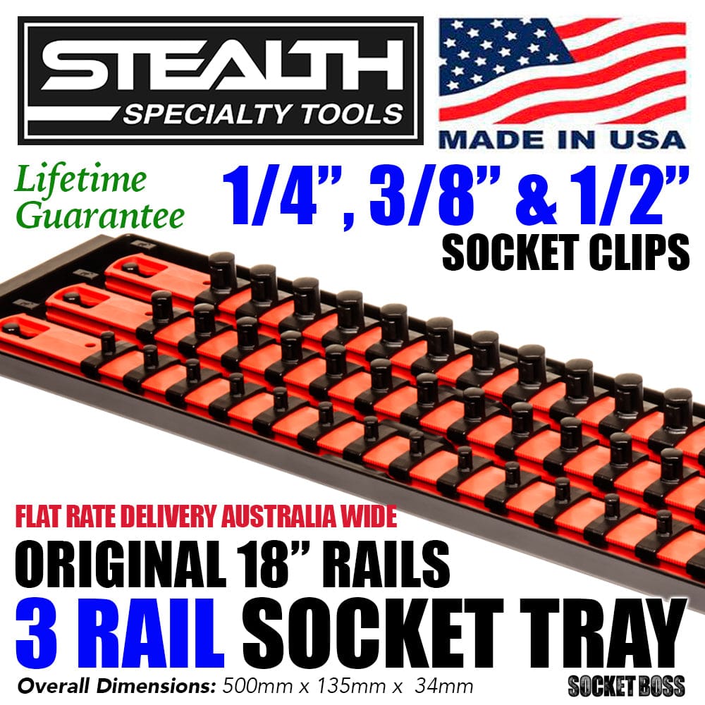 Stealth Speciality Tools Tool Organisers STEALTH 3 x 18" Rail 1/4", 3/8", 1/2" Twist Lock Socket Tray