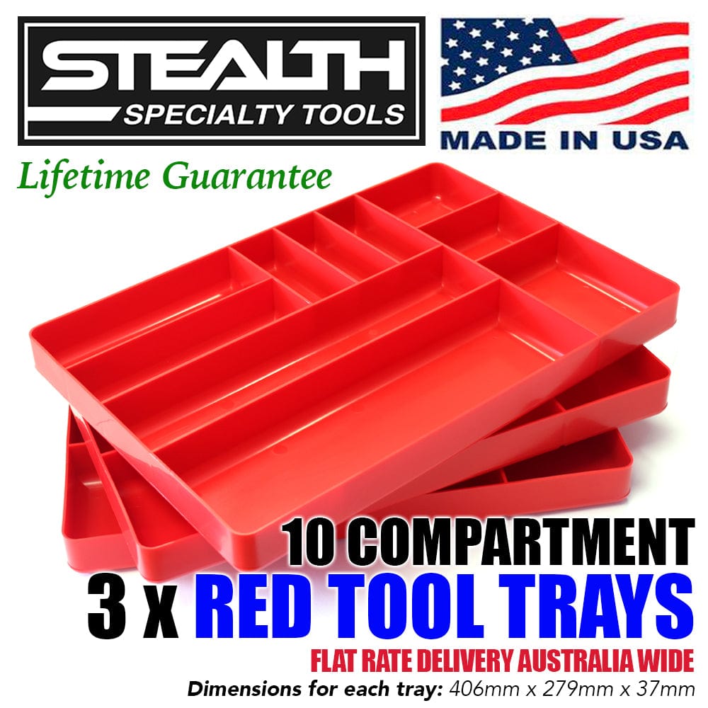 Stealth Speciality Tools Tool Organisers STEALTH Set of 3 x 10 Compartment Red Tool Tray